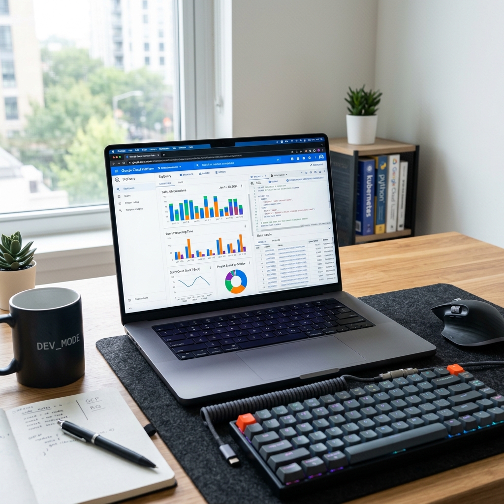Google Cloud scalability setup displayed on a laptop screen