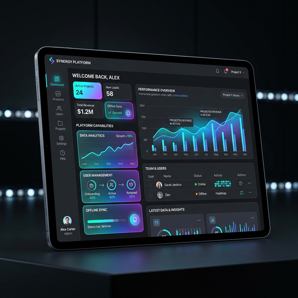 Dashboard displayed on a tablet